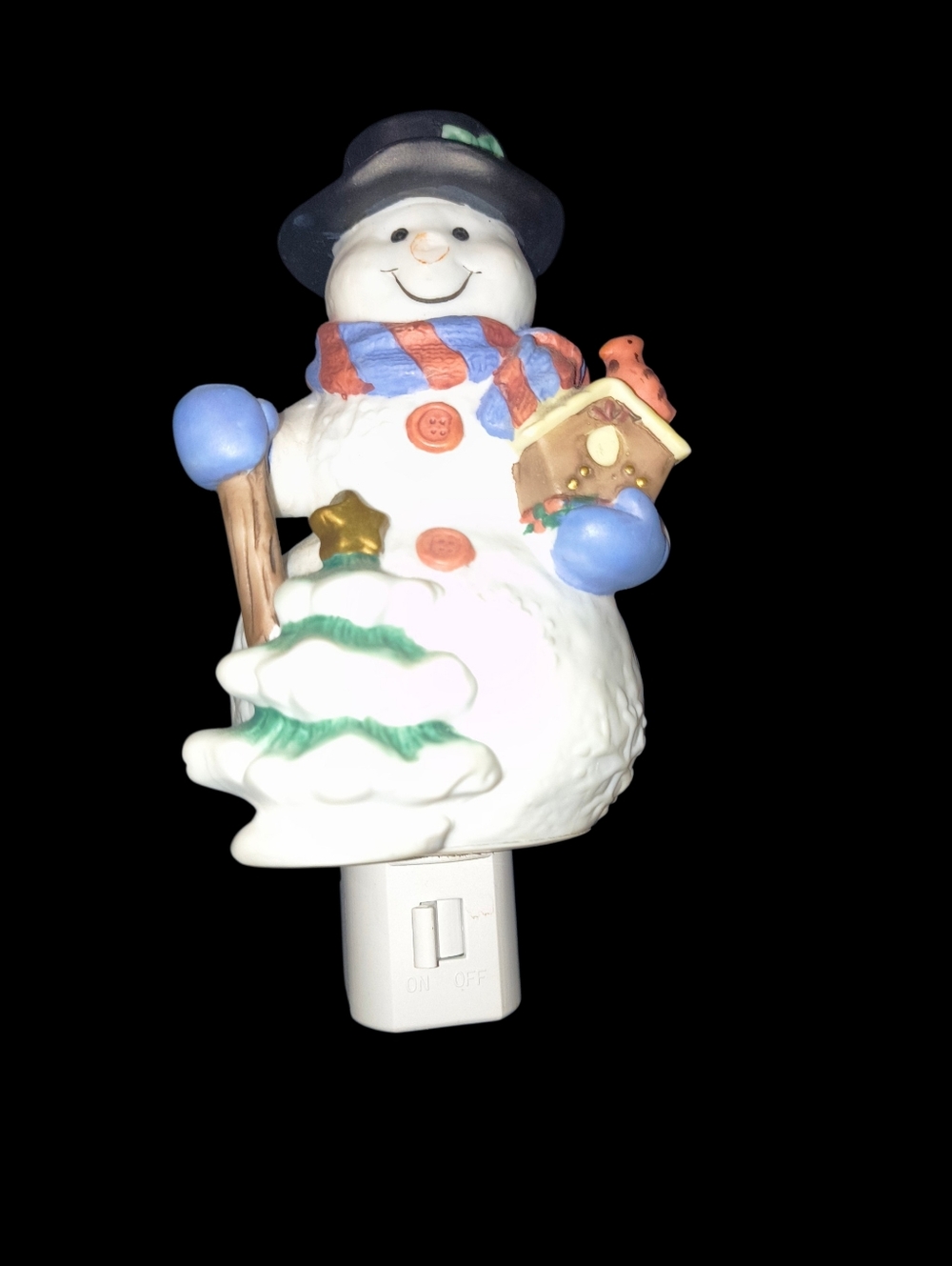 Festive Snowman Night Light - White and Blue Holiday Decor